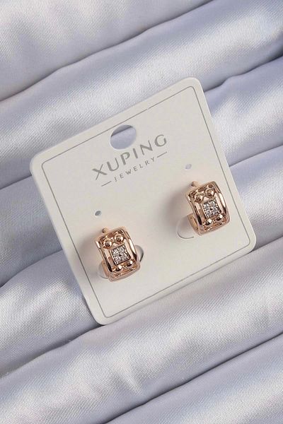 Clariss Xuping روز اللون الزركون حجر هندسي منقوشة هوب القرط