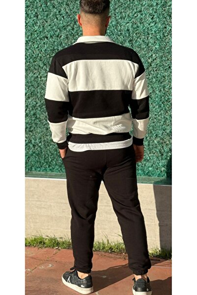Altamira Ανδρική φόρμα φόρμας με μαύρη ριγέ μισό φερμουάρ Oversize με ελαστικά πόδια