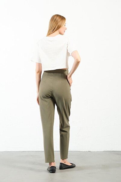 BUSA Maternity Flexible Abdominal Band Adjustable Waist Mom Fit Classic Gabardine Pants Khaki