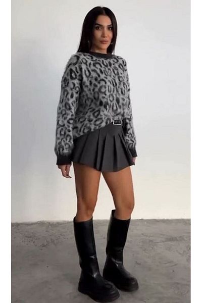 GAJA Women's Leopard Pattern Ribbed Winter Oversize Sweater