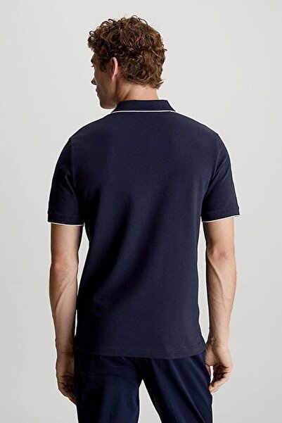 Calvin Klein Navy Blue Men's Polo Neck T-Shirt - Cotton, Logo, Woven Fabric K10K 112751 -Chw