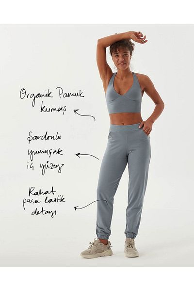 Ayma Active Pantaloni de sport Jogger din bumbac elastic cu talie înaltă - Albastru Organic