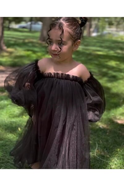 Tinypeople Female Child Balloon Sleeve Black Evening Dress Tulle Dress Female...