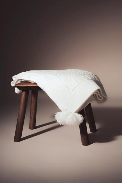 CHUBA Straw Patterned Children's Knitwear Blanket - Pompom, Ecru, 80Cmx100Cm Chkids203