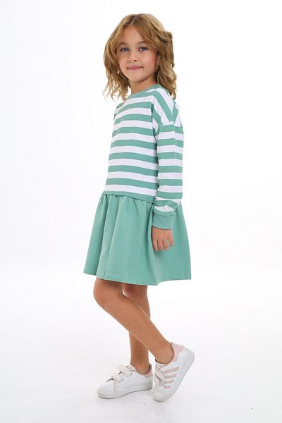 Toontoy Girl's Crew Neck Striped Dress