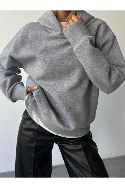 mydukkan.co Gray Melange Hooded Sweatshirt