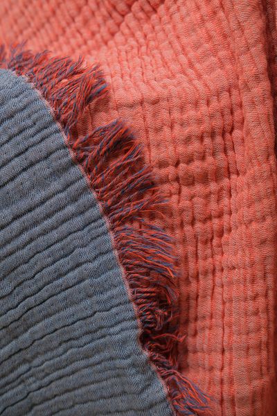 Caymoon 100% Cotton 4 Layer Muslin Sofa Shawl - Tv Blanket, 130X190 Cm, Double Color Orange-Anthracite