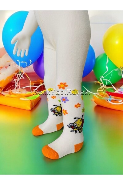 RENKYAPI 6 Pieces Girls' Pantyhose, 80% Cotton Pantyhose, Bee Pattern
