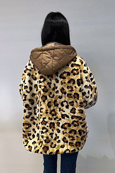 Love The Wind Plyšový kabát volného střihu s leopardím vzorem