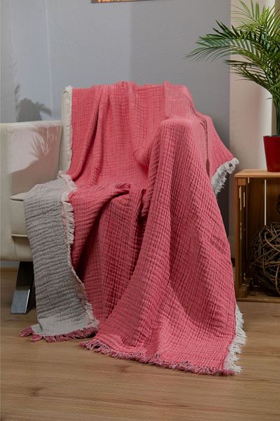 Dotamess Muslin 4 Layer Sofa Shawl Tv Blanket 130 X 190 cm Double Color Red Gray