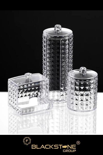 F BLACKSTONE 3-Piece Makeup Organizer with Lid Cotton Discs Holder Multi-Purpose Makeup Organizer