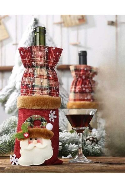 Dodemert Home New Year Christmas Plaid Linen Champagne & Wine Bottle Case