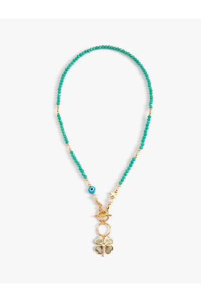 Koton Clover Charm Detailed Evil Eye Beaded Necklace