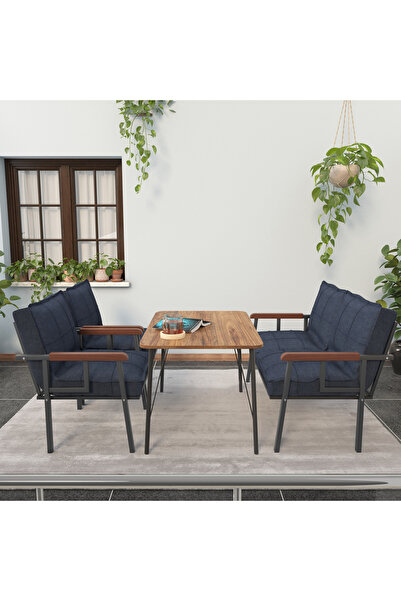 Mygusi Modern Balkon, Bahçe, Cafe - Metal Kanepe Koltuk Takımı - 2 1 1 60x90cm Masalı - Lacivert