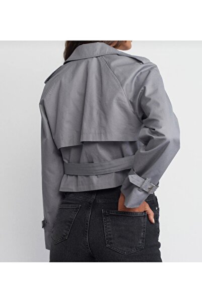 neslihansarıca trenç,tasarım trenç gri kısatrenç