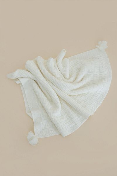CHUBA Straw Patterned Children's Knitwear Blanket - Pompom, Ecru, 80Cmx100Cm Chkids203
