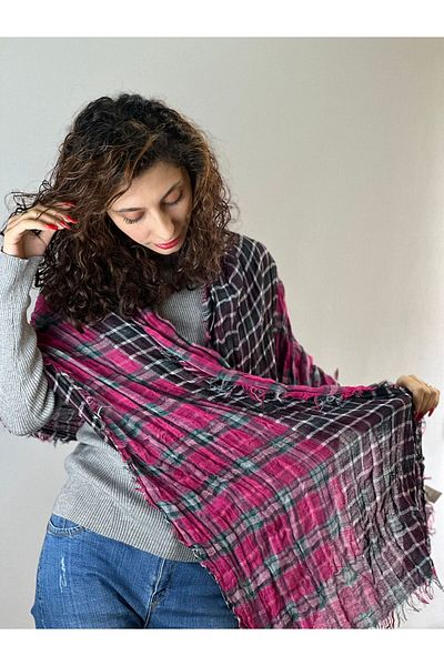 Gönülden Tasarım EșARFĂ DAMA ROZ PLAID PLAID 200X60 CM