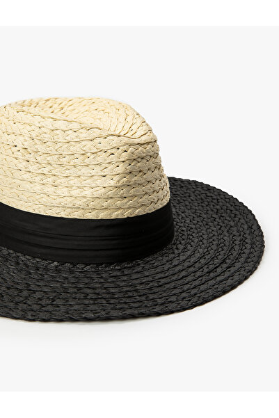 Koton Color Contrast Straw Hat with Tape Detail