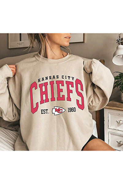 SUNFREE كنساس سيتي رئيس مطبوعة بيج قميص من القطن كبير الحجم