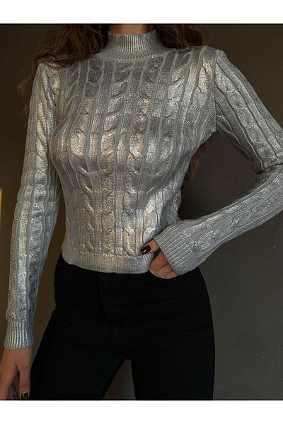 mydukkan.co Shine Knitwear Sweater with Metallic Silver Leaf