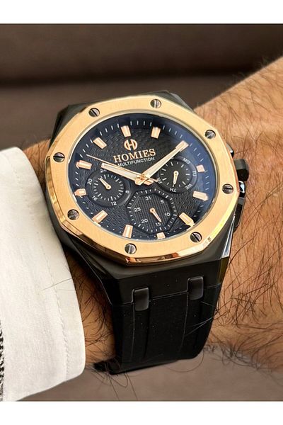 Homies Black Silicone Band Original 2 Years Warranty 3Atm Waterproof Men Wrist Watch with Bracelet Gift