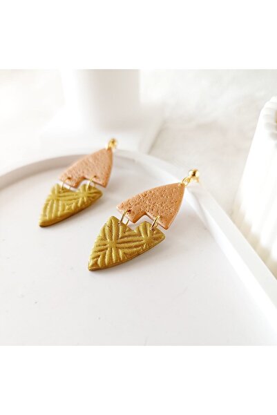 La fee aksesuar Bronz Metalik Renk El Yapımı Polimer Kil Küpe