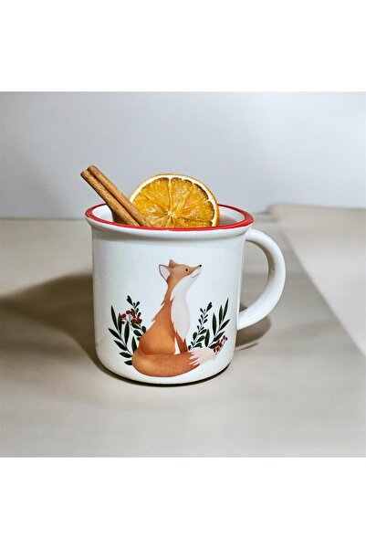 Butik Rue Design Tilki Desenli Seramik Özel Tasarım Kupa