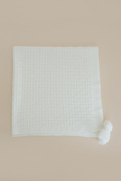 CHUBA Straw Patterned Children's Knitwear Blanket - Pompom, Ecru, 80Cmx100Cm Chkids203