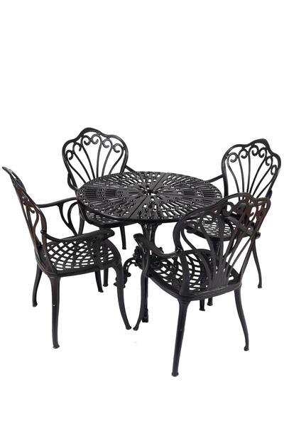 ReHome Reyhan Masalı Alüminyum Bahçe Takımı | Döküm Masa | Siyah |