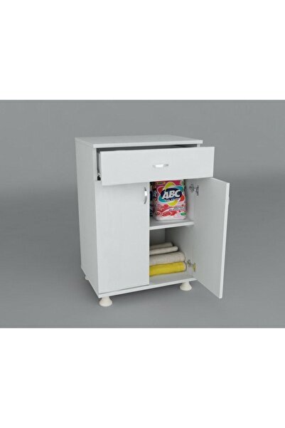 Evistro Lake Set Altı Banyo Mutfak Kiler Dolabı Çekmeceli Beyaz Demonte