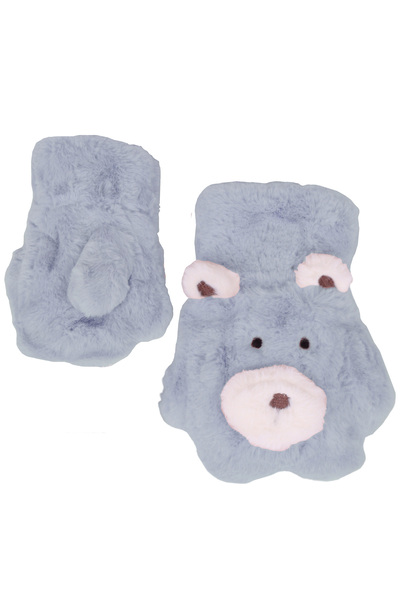 İşnar Peluş Çocuk Eldiven 4-6 Yaş Yavru Köpek Patisi Mavi Renk Parmaksız Model 0041