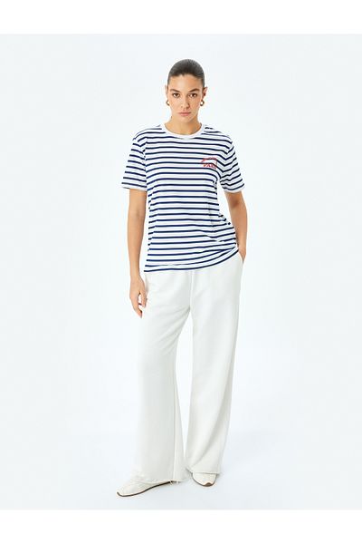 Koton Tricou de damă cu dungi bleumarin - 5sak50139ek