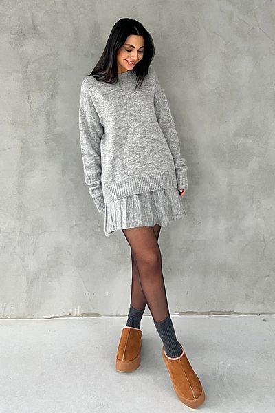 Seda Yalçın Atelier Gray Knitwear Mini Skirt Sweater Set