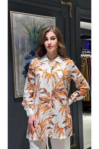 lodmela Ayrobin Tunic with Tie and Brooch Detail 108-Orange