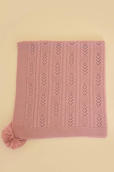 CHUBA Powder Colored Children's Knitwear Blanket - Knitted Pattern, Pompom, (80Cmx100Cm) Chkids201