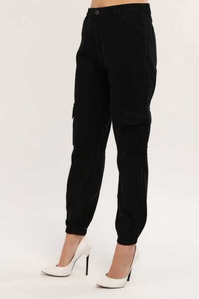 SHEVEGA Women's Black Leg Elastic Linen Cargo Pants