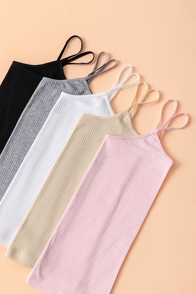 lidya lingerie Дамска стандартна долна тениска с презрамки, черна, бяла, сива, розова, 5 пакета