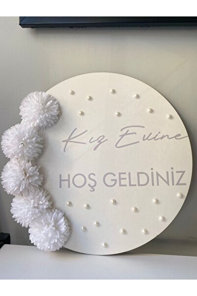 DTS Atölye Kız Evine Hoşgeldiniz Yazılı Çiçekli Kapı Süsü Düğün Nişan Söz Özel Gün