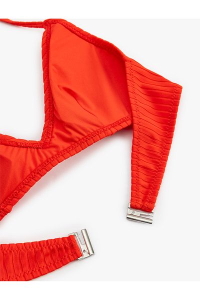 Koton V Neck Halter Neck Textured Bikini Top