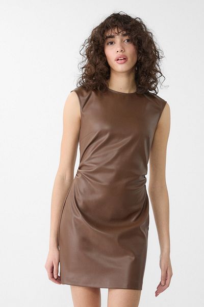 Stradivarius Short Sleeve Faux Leather Short Dress