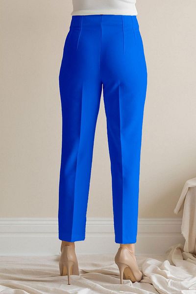 dk denemekabini Women's High Waist Cuffed Carrot Fabric Trousers - Saks Blue