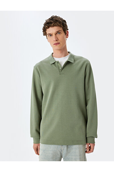 Koton Pamuklu İnterlok Kumaş Polo Yaka Sweatshirt