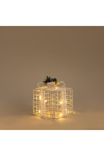 Chakra Cristy Ledli Yılbaşı Hediye Kutusu Dekor 15 Cm Beyaz