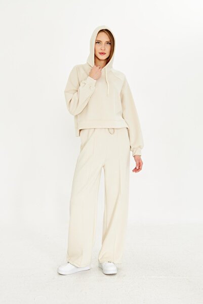 Irmak Kerekli طقم بدلة رياضية نسائية بغطاء للرأس باللون البيج 5030