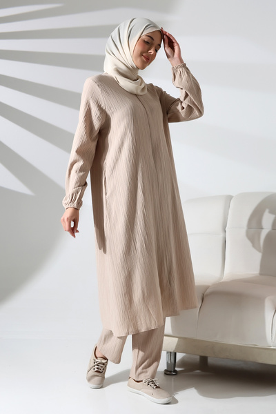 ihvan online Γυναικείο τυλιγμένο ύφασμα με κρυφό φερμουάρ Διπλό κοστούμι Hajj Umrah Κρέμα ρούχων