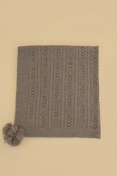 CHUBA Mink Color Children's Knitwear Blanket - Knitted Pattern, Pompom, 80Cmx100Cm Chkids201