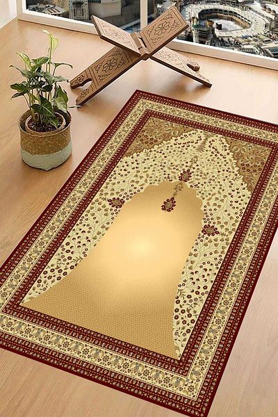 Carmine Carpet Covor de rugăciune lavabil, imprimat digital, cu bază anti-alunecare
