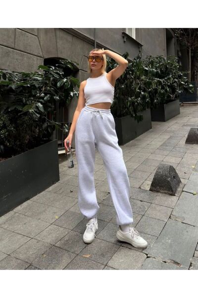 FİTGO Ženske sive sportske hlače sa tri niti i ravnim nogavicama