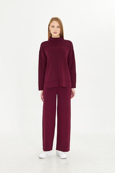 Irmak Kerekli Women's Burgundy Plain Oversize Bottom Top Suit 1308