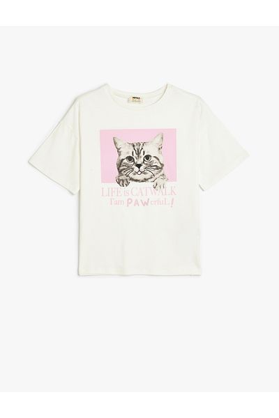 Koton Kurzärmliges, bedrucktes T-Shirt aus Baumwolle mit Rundhalsausschnitt